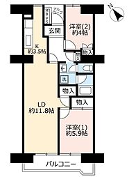 UR都市機構中山駅前ハイツ6号棟 2LDKの間取図画像