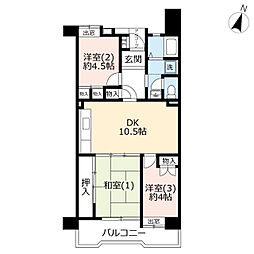 UR都市機構霧が丘グリーンタウン3-25-2号棟 3DKの間取図画像