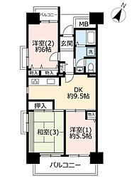 UR都市機構ビューコート小港9号棟 3DKの間取図画像