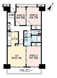 UR都市機構ベイシティ本牧南1号棟 3LDKの間取図画像