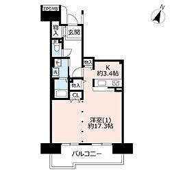 UR都市機構ビューコート小港9号棟 1Kの間取図画像