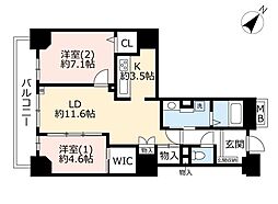 UR都市機構オルトヨコハマビュータワー 2LDKの間取図画像