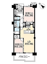 サンスクエア川崎8号棟 2LDKの間取図画像