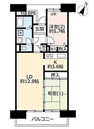 UR都市機構ビューコート小港1号棟 2LDKの間取図画像