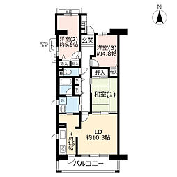 UR都市機構ベイシティ本牧南4号棟 3LDKの間取図画像