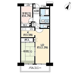 UR都市機構コンフォール西寺尾5号棟 2LDKの間取図画像