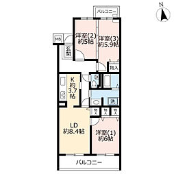 UR都市機構シティコート元住吉壱番館 3LDKの間取図画像