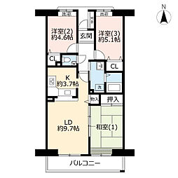 UR都市機構サンヴァリエ日吉12号棟 3LDKの間取図画像