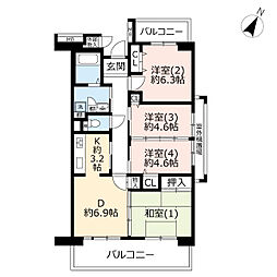UR都市機構コンフォールさがみ南6号棟 4DKの間取図画像