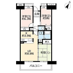 UR都市機構コンフォールさがみ南4号棟 3LDKの間取図画像