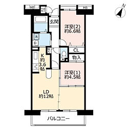 UR都市機構コンフォールさがみ南6号棟 2LDKの間取図画像