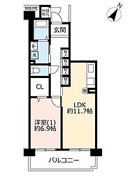 UR都市機構コンフォールさがみ南2号棟 1LDKの間取図画像