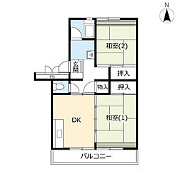 サンヴァリエ平塚13号棟 2DKの間取図画像