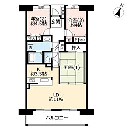 UR都市機構サンラフレ百合ヶ丘8号棟 3LDKの間取図画像