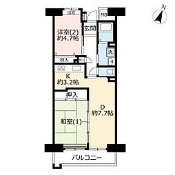UR都市機構サンラフレ百合ヶ丘6号棟 2DKの間取図画像