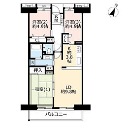 UR都市機構サンラフレ百合ヶ丘11号棟 3LDKの間取図画像