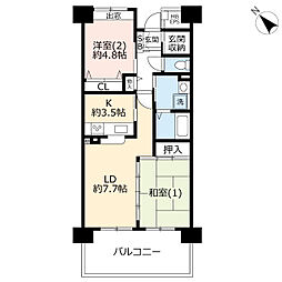 UR都市機構百合ヶ丘みずき街2号棟 2LDKの間取図画像