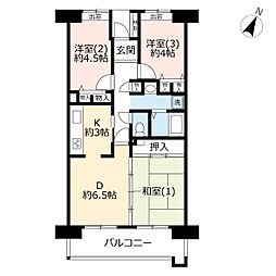 UR都市機構サンラフレ百合ヶ丘6号棟 3DKの間取図画像