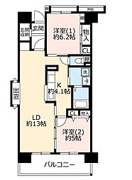 UR都市機構コンフォール菅仙谷1号棟 2LDKの間取図画像