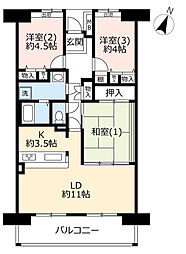 UR都市機構サンラフレ百合ヶ丘8号棟 3LDKの間取図画像