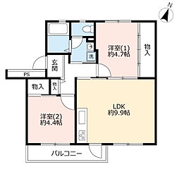 UR洋光台北 2階2LDKの間取り