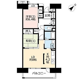 UR都市機構ビーコンヒル能見台サウスヒル6番館 2LDKの間取図画像