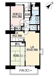 UR都市機構ビーコンヒル能見台ウエストヒルC館 2LDKの間取図画像