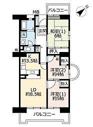 UR都市機構ビーコンヒル能見台ウエストヒルB館 3LDKの間取図画像