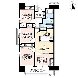 UR都市機構コンフォール上倉田5号棟 4DKの間取図画像