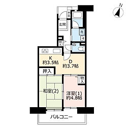 UR都市機構プロムナード矢部3号棟 2DKの間取図画像