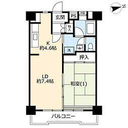 UR都市機構前田町市街地住宅 1LDKの間取図画像