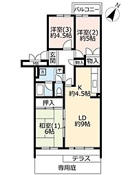 UR都市機構中山駅前ハイツ2号棟 3LDKの間取図画像