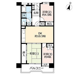 UR都市機構霧が丘グリーンタウン3-25-2号棟 3DKの間取図画像