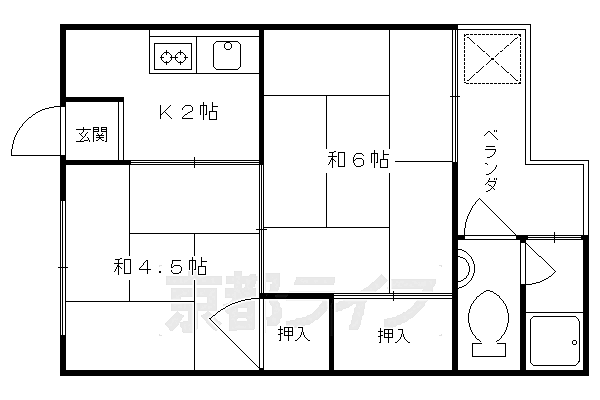 京都府京都市右京区太秦開日町(賃貸アパート2K・2階・32.00㎡)の写真 その2