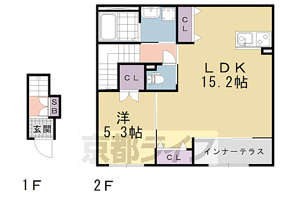 ユーフォリア 205｜京都府京都市伏見区羽束師菱川町(賃貸アパート1LDK・2階・55.87㎡)の写真 その2