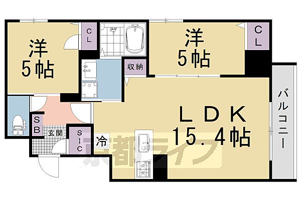 Ｒ－Ｇｒａｎｔｓ堀川五条ビル 303｜京都府京都市下京区佐女牛井町(賃貸マンション2LDK・3階・56.40㎡)の写真 その2