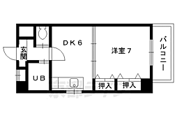 京都地下鉄東西線 太秦天神川駅 徒歩25分の賃貸マンション 2階1DKの間取り