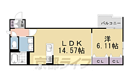 JR山陰本線 円町駅 徒歩8分の賃貸アパート 2階1LDKの間取り