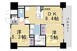 エステムプラザ京都聚楽第粋邸 2LDKの間取図画像