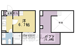 グランツ京都西大路 1Kの間取図画像