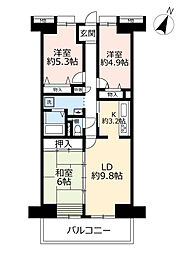 UR都市機構白鳥パークハイツ大宝7号棟 3LDKの間取図画像