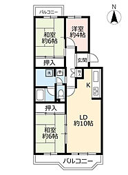 UR都市機構神宮東パークハイツ24号棟 3LDKの間取図画像