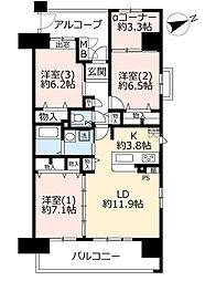 アーバンラフレ鶴舞公園1号棟 3LDKの間取図画像