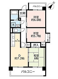 UR都市機構アーバンラフレ虹ケ丘西6号棟 3DKの間取図画像