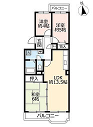 UR都市機構一社東 2LDKの間取図画像