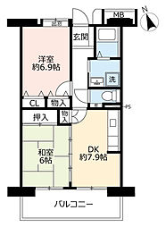 UR都市機構アーバンラフレ虹ケ丘中5号棟 1LDKの間取図画像