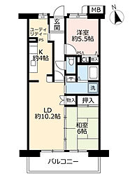 UR都市機構アーバンラフレ虹ケ丘南7号棟 2LDKの間取図画像