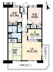 UR都市機構アーバンラフレ虹ケ丘南6号棟 3LDKの間取図画像