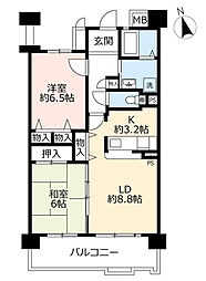UR都市機構アーバンラフレ虹ケ丘南5号棟 2LDKの間取図画像