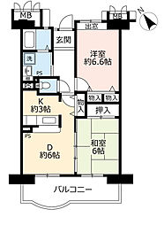 UR都市機構アーバンラフレ虹ヶ丘東2号棟 2DKの間取図画像
